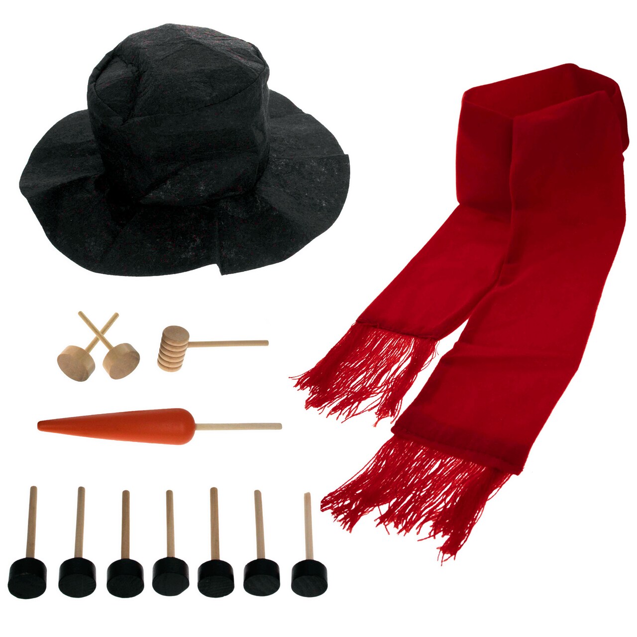 Snowman Decorating 13 Pieces Kit – Classic Winter Accessory Set with Hat, Scarf & Wooden Features